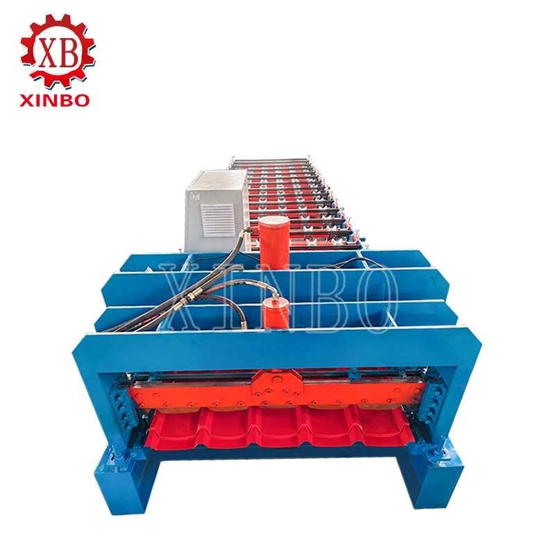 Front view of the glazed tile roll forming machine with hydraulic cutting system