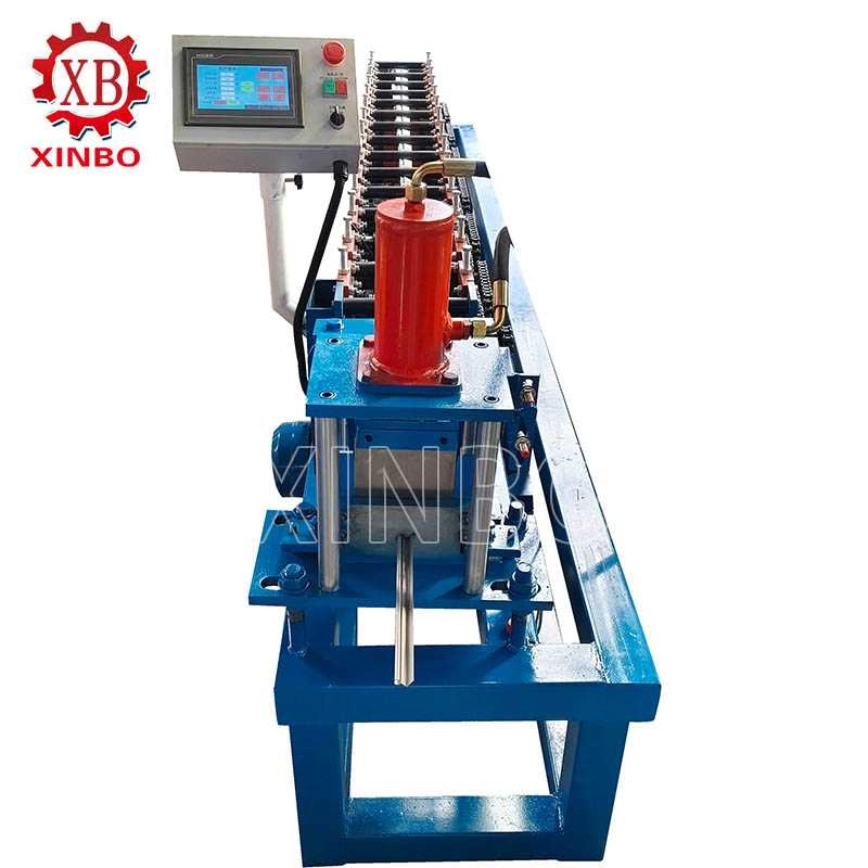 Side view of a retractable banner stand top bar roll forming line with PLC control
